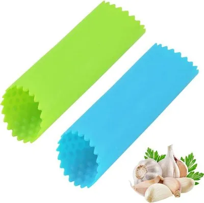 Produktbild von Famanu Set von 2 flexiblen Silikon-Knoblauchschälern - Blau und Grün