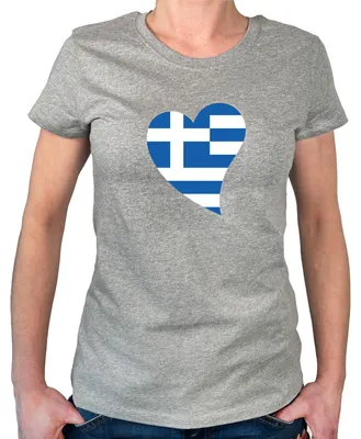 Produktbild von Huuraa Damen T-Shirt Griechenland Flagge Herz XL Sport Grey Bio Baumwolle Fairtrade Damenshirt Geschenkidee
