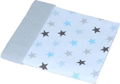 Produktbild von Babydecke Waffelpiqué Baumwolle Kuscheldecke Kinderwagendecke - 17. Star Blau + Grau