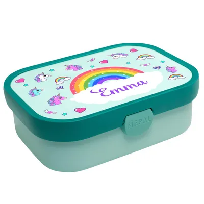 Produktbild von Personalisierte Brotdose mit Namen Regenbogen Große und praktische Brotdose für Kinder Wunderschöne Lunchbox für Mädchen und Jungen mit verschiedenen Motiven Rainbow [087]