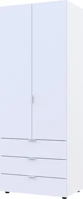 A white two-door wardrobe with three drawers below.