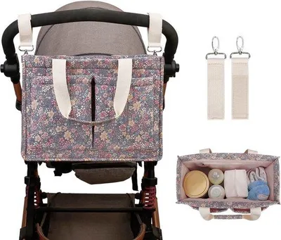 Produktbild von Kinderwagentas mit großem Inhalt, klassischem Blumenmuster, tragbar und geeignet für Reiseaccessoires und Stofftaschen