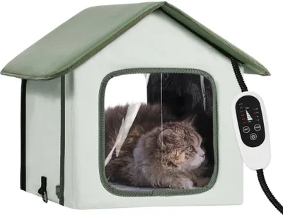 Obrázek produktu pro Vyhřívaná kočičí bouda - Kočičí domeček 35x34x40cm - Zelený design pro optimální pohodlí - Ideální pro kočky a malá domácí zvířata