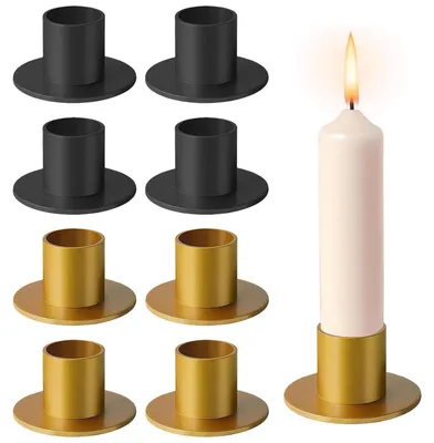 Immagine prodotto di 8 portacandele, supporti per candele, candele cilindriche, metallo, nero e oro