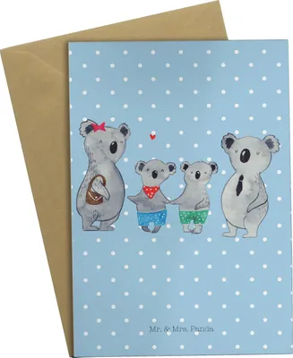 Produktbild von Mr. & Mrs. Panda Grußkarte Koala Familie zwei - Blau Pastell - Geschenk, einladungskarten, hochzeitskarten, Muttertag, Koalabär, Klappkarte, weihnachtskarten, osterkarte