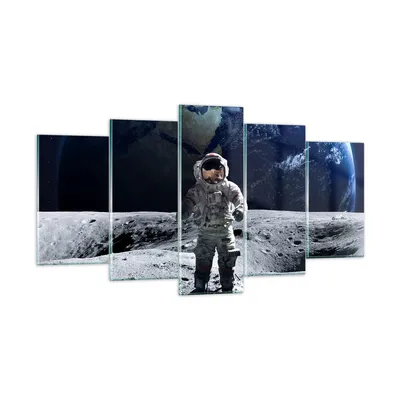 Produktbild von Bilder auf glas - Astronaut Mond Erde Raum - 160x85cm - Glasbilder - Wandbilder - Kunstdruck - zum Aufhängen bereit - Wanddekoration aus Glas - Glas Bilder - Wandbild auf Glas - GEA160x85-2864