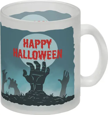 Produktbild von Happy Halloween Glas Tasse mit gruseligen Zombiehänden