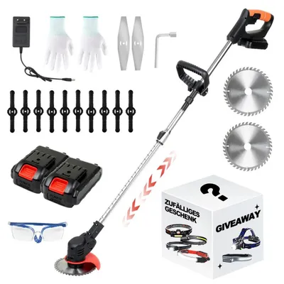 Produktbild von Akku-Rasentrimmer, Elektrischer Rasenschneider mit 2 Batterie und Ladegerät, 90° Trimmwinkel, Teleskop-Stiel & Zusatzhandgriff