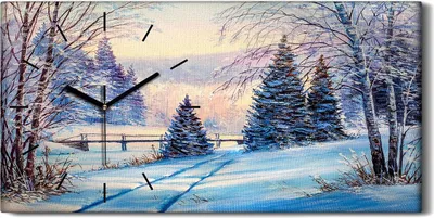 Produktbild von Wanduhr Bürouhr Leinwand Bild Geräuschlos Kunstdruck 60x30 Schnee Bäume Wald - schwarze Hände