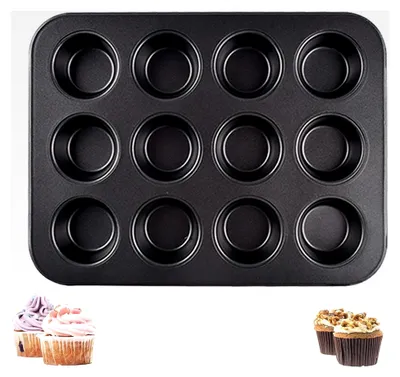 Produktbild von Muffin Backform, Antihaftbeschichtete Cupcake Förmchen Kohlenstoffstahl, Muffinblech für kleine Muffins, Mini Muffins Backform für Cupcakes und Brownies, Schwarz, 24,6x18,5x2 cm