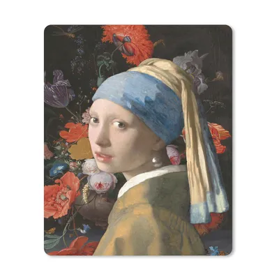 Produktbild von MuchoWow® Mauspad Mousepad Das Mädchen mit dem Perlenohrring - Vermeer - Blumen 30x40 cm - Mousepads - Maus Mat - Pad - Mausunterlage - Mausmatten