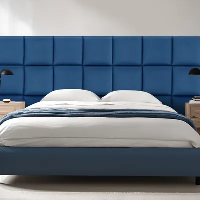 Image de Coussins muraux « Carpino » Panneaux rembourrés Lot de 4 Velours 30 x 30 cm Bleu marine