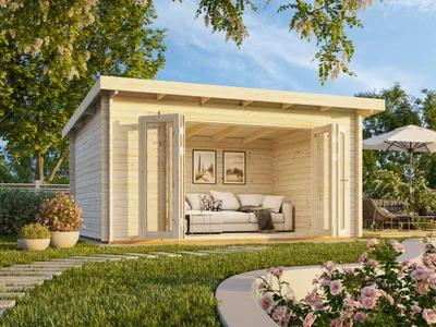 Produktbild von Gartenhaus Palmako Lea 14,2 m² inkl. Fußboden 494 x 402 cm natur