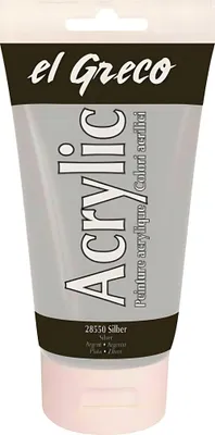 Produktbild von KREUL 28550 - El Greco Acrylic, 150 ml Tube in silber, hochpigmentierte, glänzende Acrylfarbe in Studienqualität, buttrig vermalbar, für pastose Malerei