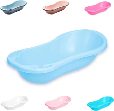Produktbild von Lorelli Baby Badewanne 100 cm mit Ablagefächern, anatomische Form, Kunststoff in hellblau