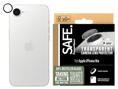 Image de PanzerGlass SAFE. by ® Protection pour appareil photo Transparent iPhone 16e, Apple, Apple - iPhone 16e, Application sèche, Résistant aux rayures, Résistant aux chocs, Transparent, 1 pièce(s)