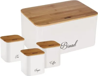 Produktbild von Brotkasten Brotbox Aus Stahl Mit 3 Küchebehälter Und Bambus Schneidebrett Kinghoff Kh-1587