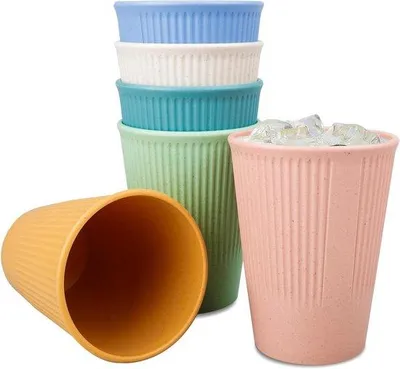 Image de Lot de 6 gobelets réutilisables, en polypropylène, multicolores, pour boissons chaudes et froides