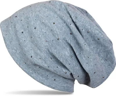 Produktbild von styleBREAKER Damen Beanie Strass Nieten Mütze bis 59cm, Blau meliert
