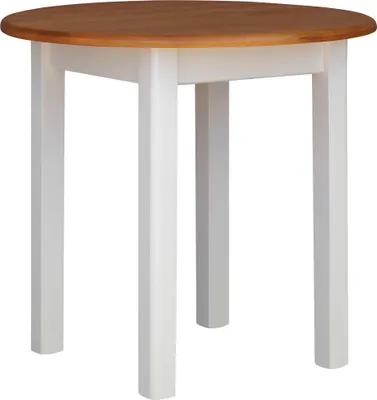 Obrázek produktu pro Bílý kulatý stůl z masivního borovicového dřeva s deskou v barvě olše 90 cm