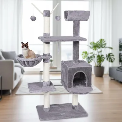 Produktbild von Kratzbaum Katzenbaum Kletterbaum Anti-Kipp-Beschläge Hellgrau 131cm