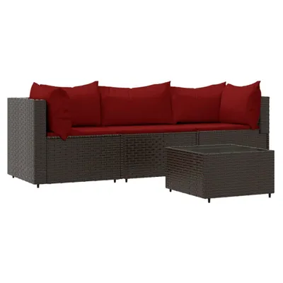 Image de set de jardin lounge 4 pièces avec coussins Marron Poly Rattan