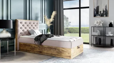 Produktbild von Kontinentales Bett 90x200 CHANTELLE 3 MINI - Wotan Eiche / Beige + GRATIS Matratzenauflage