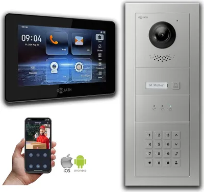 Produktbild von Goliath IP Video Türsprechanlage mit Kamera 7-Zoll Zahlencode Anzeige Silber : 1 Monitor : 7 Zoll Schwarz : Unterputzdose Monitor Anzahl: 1 Monitor Monitor Farbe: 7 Zoll Schwarz Montage: Unterputzdose