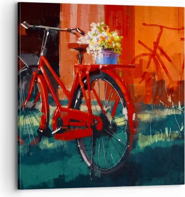 Produktbild von Bild auf Leinwand - Leinwandbild - Fahrrad Blumen - 70x70cm - Wand Bild - Wanddeko - Wandbilder - Leinwanddruck - Bilder - Kunstdruck - Wanddekoration - Leinwand bilder - Wandkunst - AC70x70-3712