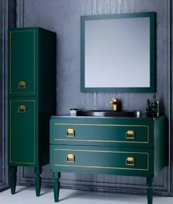 Image de Casa Padrino Ensemble de salle de bain baroque de luxe vert / noir / or - 1 lavabo baroque avec vasque ovale en céramique & 1 miroir mural LED baroque & 1 armoire étagère baroque - Meubles de salle de bain baroques