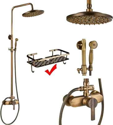 Obrázek produktu pro Starožitná mosazná sprchová baterie, dvojitá rukojeť, dešťová sprcha, starožitné d