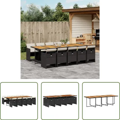 Produktbild von The Living Store 11-tlg. Garten-Essgruppe mit Kissen Schwarz Poly Rattan