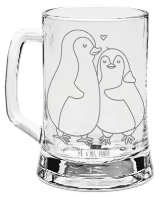 Produktbild von Mr. & Mrs. Panda Seidel Pinguin umarmen - Transparent - Geschenk, Krug, Hochzeitsgeschenk, Verknallt, Liebe, Bierkrug Glas, Humpen, Umarmung Verliebt, Glaskrug
