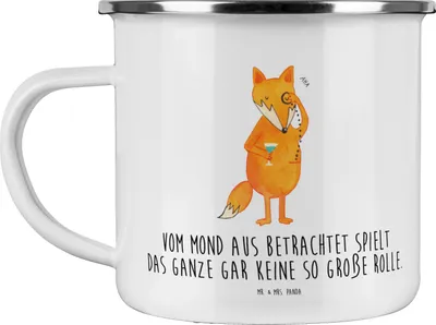 Produktbild von Mr. & Mrs. Panda Pott Fuchs Lord - Weiß - Geschenk, becher emaille, Füchse, Spruch Lustig, Schick, Monokel, Neugierig, Cocktail, Haferl, Teetasse, Tasse, Campingtasse