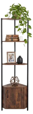 Eckregal 5 Ablagen mit Schrank, 147x44,5x30 cm, braun/schwarz