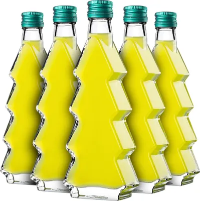Immagine prodotto di Bottiglie di vetro KADAX a forma di albero di Natale, 200ml, 10 pezzi, bottiglie di Natale con tappo a vite, bottiglie di liquore per Natale, bottiglie di liquore vuote da riempire (verde)