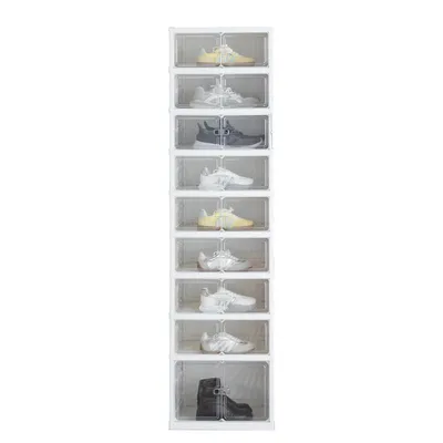 Produktbild von OFMOTRA Schuhschrank weiß 9 Ebenen Schuhregal Schuhkommode für 18 PaareTransparente Schranktür faltbar 35 x 45 x 167.6cm Schuhboxen Aufbewahrungsboxen