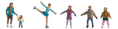 Produktbild von NOCH handkolorierte Figuren Schlittschuhlaufen für Spur N, 6 bewegte und stehende Menschen aus Kunststoff für Winterlandschaft.