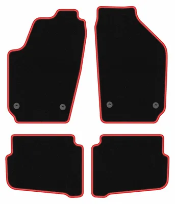 Obrázek produktu pro Velurové autokoberce pro: Volkswagen Polo IV 9N 2001-2009 (hatchback) – sada 4 ks, černo-červené, na míru – Wielganizator CARLUX