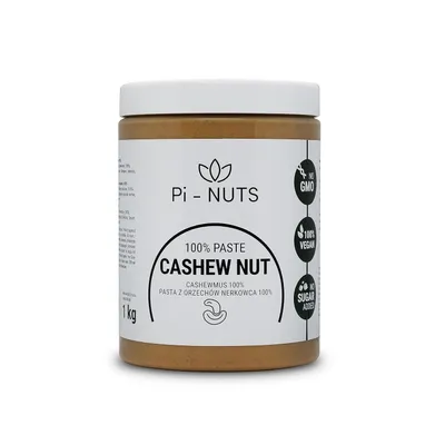 Produktbild von Pi-nuts Cashewmus 100% - ohne Zusatzstoffe, Konservierungsmittel - ‎Cashewnusscreme aus gerösteten und geschälten Cashewnüssen - Zum Backen 1 kg