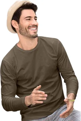 Produktbild von Langärmeliges Herren-T-Shirt, 100% Baumwolle, unbedruckt, einfarbig, 160g/m2, Farbe army, Größe 2XL