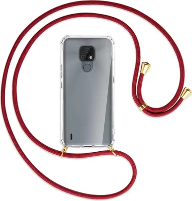 Produktbild von Handykette Backcover-Schutzhülle mit Band (Metall goldfarben) für Motorola Moto E7 - dunkelrot
