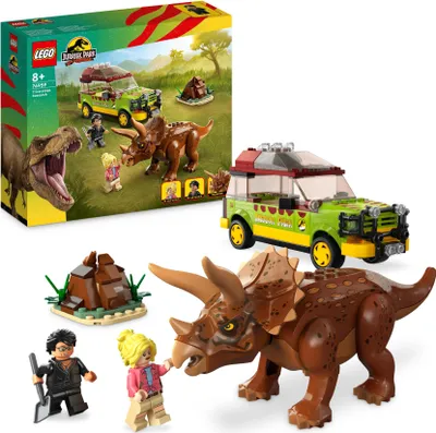 Produktbild von LEGO 76959 Jurassic Park Triceratops-Forschung, Dinosaurier Spielzeug mit Figur und Auto zum Sammeln zum 30. Jubiläum