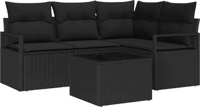 Image de Ensemble de Canapés 5 pcs Noir polyrotin