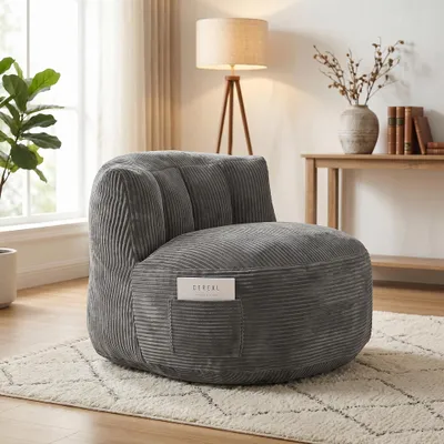 Obrázek produktu pro Sedací vak pro dospělé a děti, sedací vak s výplní, měkké flanelové relaxační křeslo typu sedací vak, sedací vaky do interiéru pro obývací pokoj, ložnici, hernu, tmavě šedá