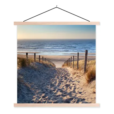 Produktbild von MuchoWow® Textilposter Strand - Meer - Niederlande - Dünen - Sonne 60x60 cm mit holzfarbenen Rahmen - Wanddekoration