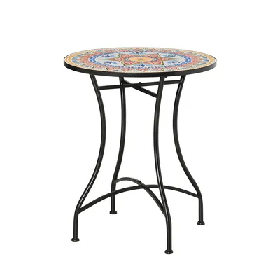 Produktbild von Gartentisch mit Mosaikplatte Keramik Balkontisch Terrassentisch Ø60 cm Rot+Blau+Weiß