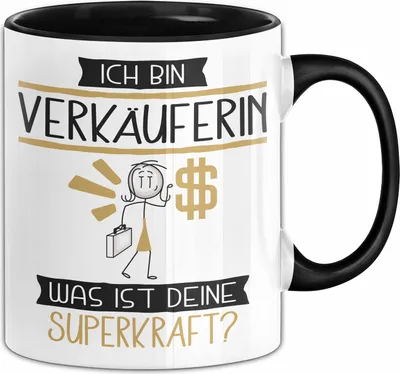 Produktbild von Verkäuferin Geschenk Tasse Ich Bin Verkäuferin Was Ist Deine Superkraft Geschenkidee Lustig Geburtstag Weihnachten (Schwarz)