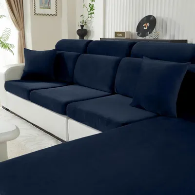 Obrázek produktu pro Potah na sedák, tmavě modrá barva, vhodný pro křeslo nebo chaise longue, elastický, protiskluzový, pratelný