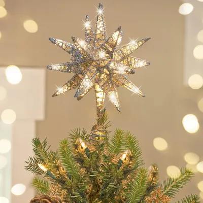 Productafbeelding van Christmas tree topper - 11" lighted 3D starburst tree star - Silver